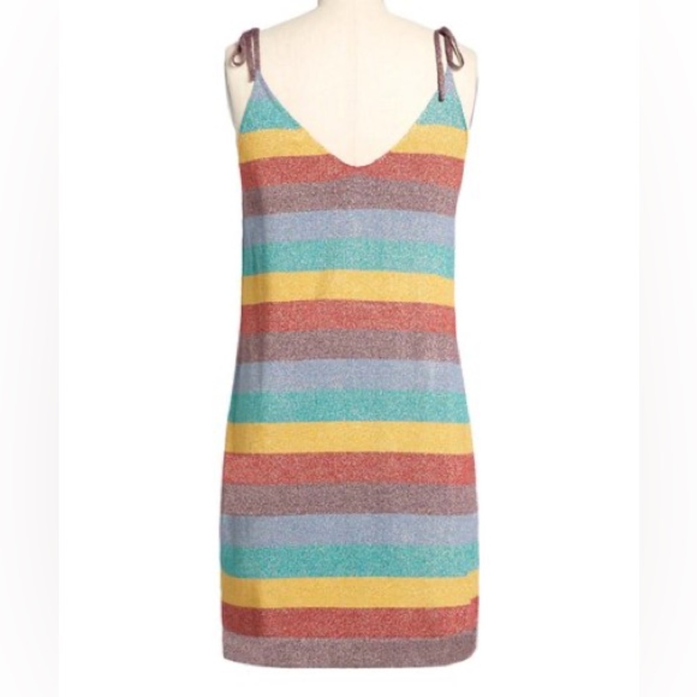 Modcloth Pride Rainbow Stripe Shimmer of Love Tie Shoulder Dress, Medium